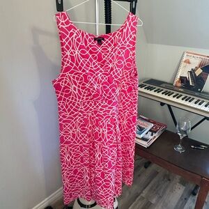 Lands' End Hot Pink and White Printed Sleeveless Midi Dress